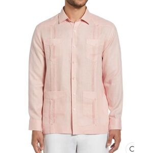 Cubavera 100% linen pink pleated tropical button down XL